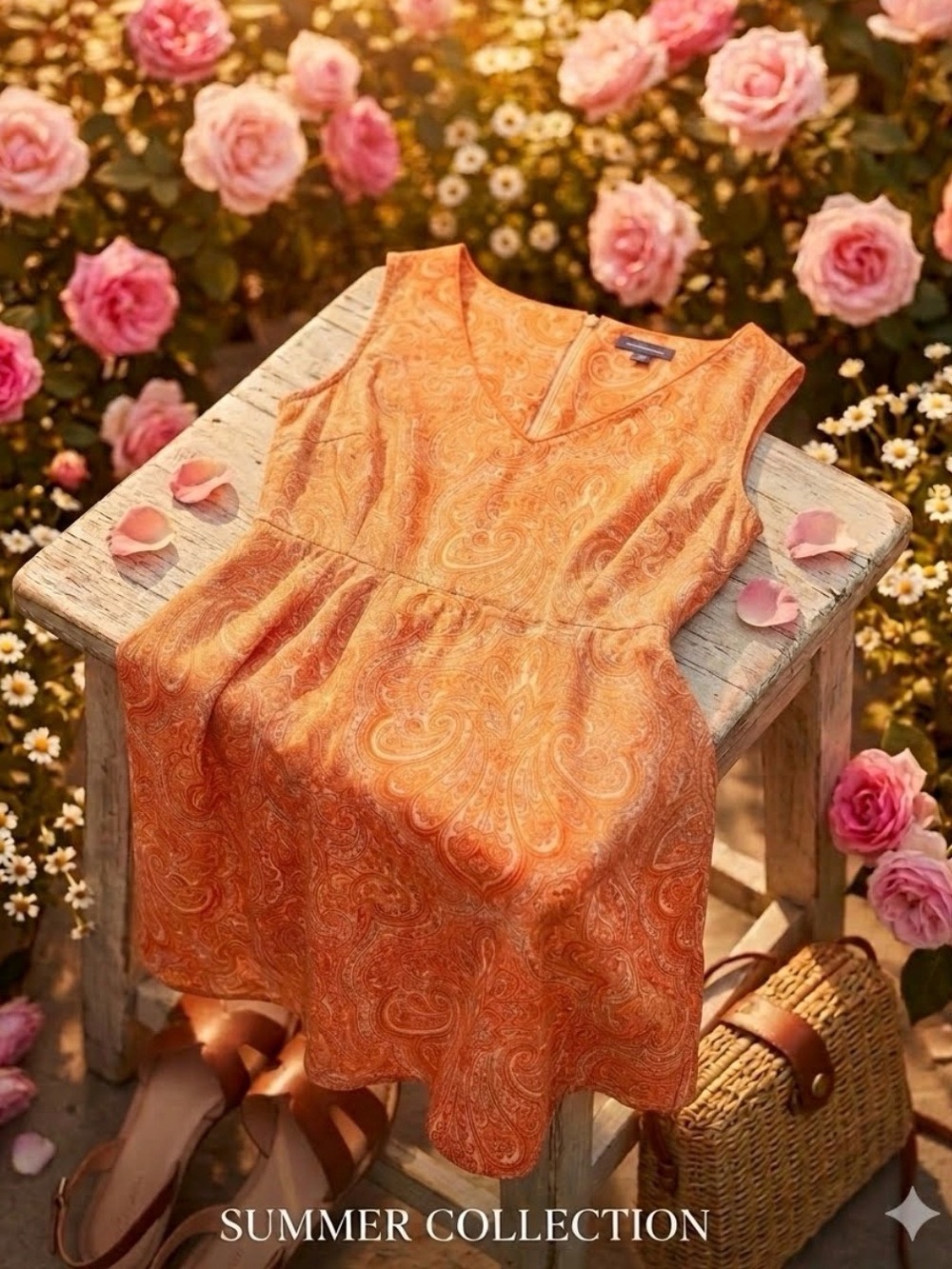 Sleeveless Tangerine Paisley A-Line Dres